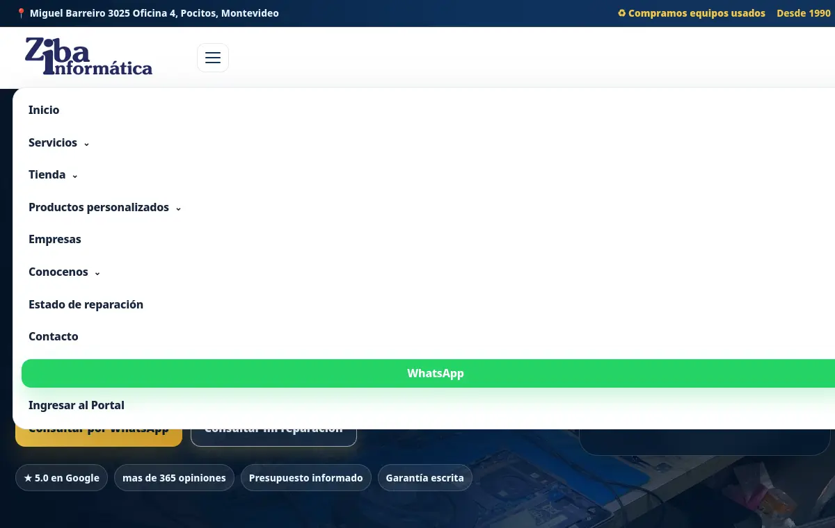 Captura del sitio web Ziba Informática en tecnicopc.uy